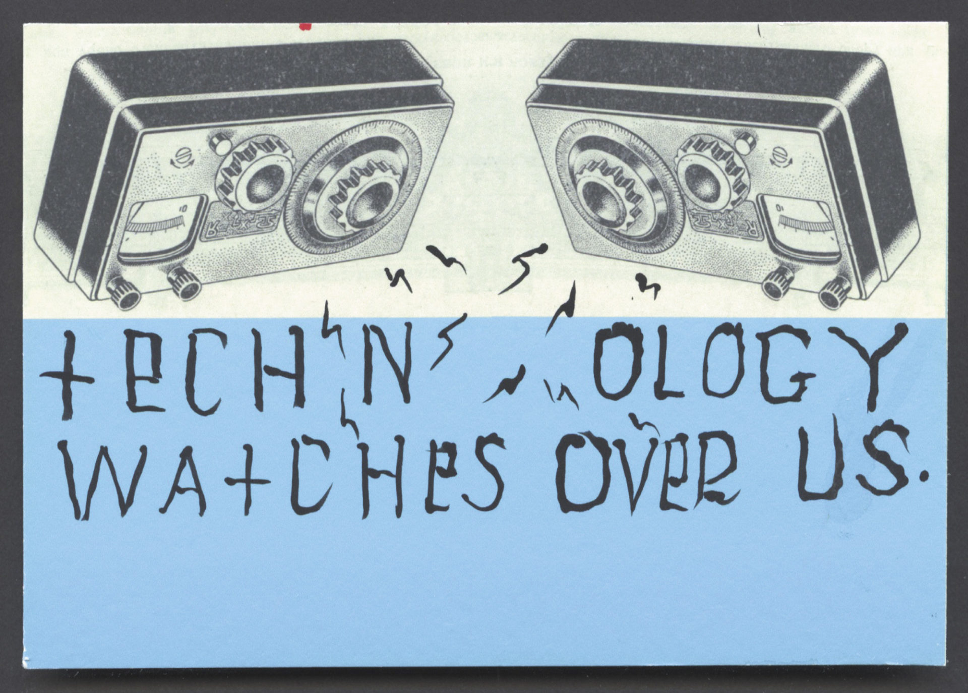 Technology-Watches-Over-Us--by-Mark-Mothersbaugh_Postcards For Democracy by Mark Mothersbaugh & Beatie Wolfe