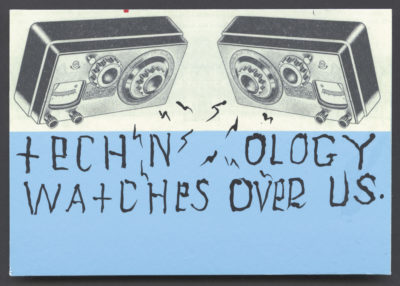 Technology-Watches-Over-Us--by-Mark-Mothersbaugh_Postcards For Democracy by Mark Mothersbaugh & Beatie Wolfe